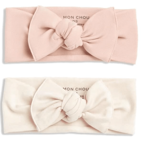 Adjustable Baby Headbands - Set of 2 Organic Cotton Headbands for Baby Girls - Ultra Soft, 100% Pima Cotton Infant Hair Bows (Ivory & Bloom)