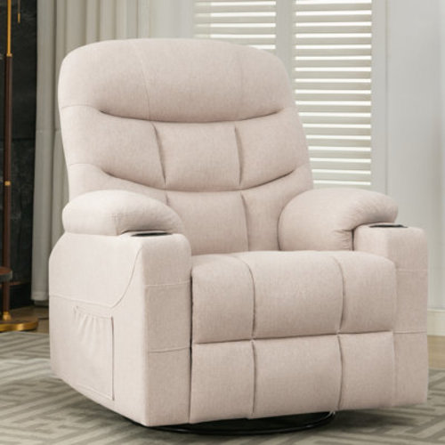 Recliner Chair With Heat And Massage,Manual Recliner, 360° Swivel Recliners For Adults, Rocker Recliner With Side Pockets And Cup Holders | Wayfair