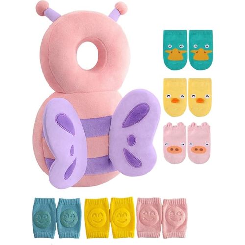 JunNeng Toddler Baby Head Protector Pad for Toddler Walker with Knee Pads&Anti-Slip Socks,Butterfly