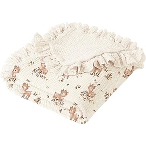 Konssy Flounce Muslin Baby Blankets, Cotton Crib Blanket for Baby Infant Toddler, Super Soft and Lightweight Nursery Blankets 40"x36" (Deer)