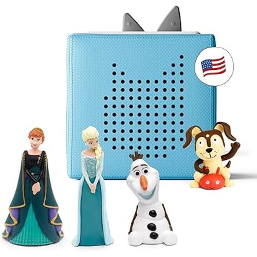 Toniebox Audio Player Starter Set with Elsa, Anna, Olaf, and Playtime Puppy - Listen, Learn, and Play with One Huggable Little Box - Light Blue