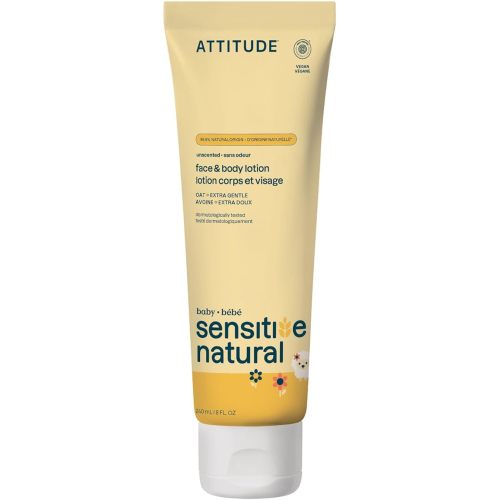 ATTITUDE Baby Lotion for Sensitive Skin with Oat, EWG Verified, Plant and Mineral-Based Ingredients, Vegan Personal Care Products, Unscented, 8 Fl Oz