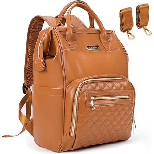 Leather Diaper Backpack, Multifunctional Travel Diaper Bag Backpack, Waterproof PU Leather Diaper Bag(brown)
