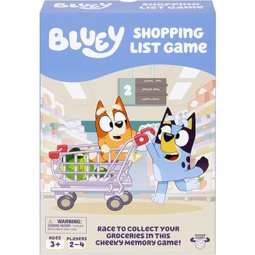 GAMES Bluey Shopping List Game, Join Bluey, Bingo, Bandit & Chilli On A Fun Supermarket Adventure, Race to Fill Your Trolley in This Fun Memory and Matching Game, for Ages 3+, 2-4 Players
