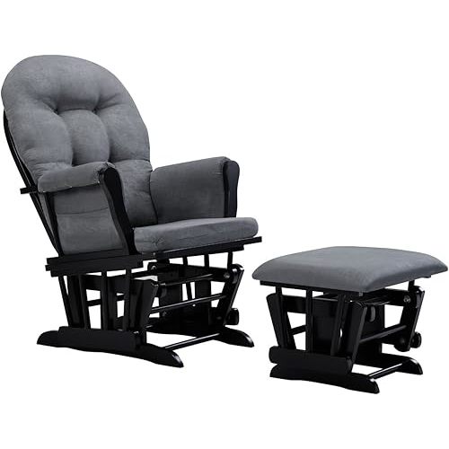 Angel Line Windsor Glider and Ottoman Cushion,Metal, Black/Dark Grey