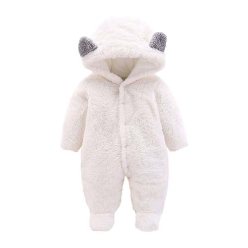 XFHLMJFF Bear Ears Jumpsuit Hooded Baby Girls Boys Solid Color Long Sleeve Solid Color Winter Cartoon Velvet Onesies for 6-9 Months