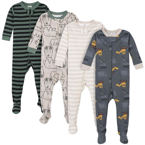 4-Pack Boys Safari Animals & Crab Snug Fit Footed Cotton Pajamas