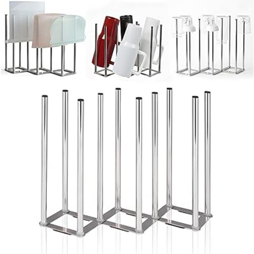 Water Bottle Drying Rack, Cup Drying Rack for Counter, Stainless Steel Tumbler Dryer Stand, Space-Saving Mug & Glass Drying Rack, Heavy-Duty Holder for Cups & Water Bottles (Silver – 10 Pegs)