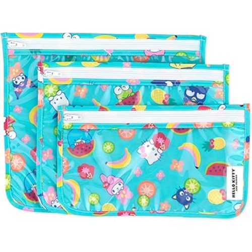 Bumkins Travel Bag, Toiletry, TSA Approved Pouch, Zip Bag, Quart Size Airline Compliant, Clear-Sided, Baby, Diaper Bag Organization, Makeup, Accessories, Packing, Set of 3 Sizes, Hello Kitty