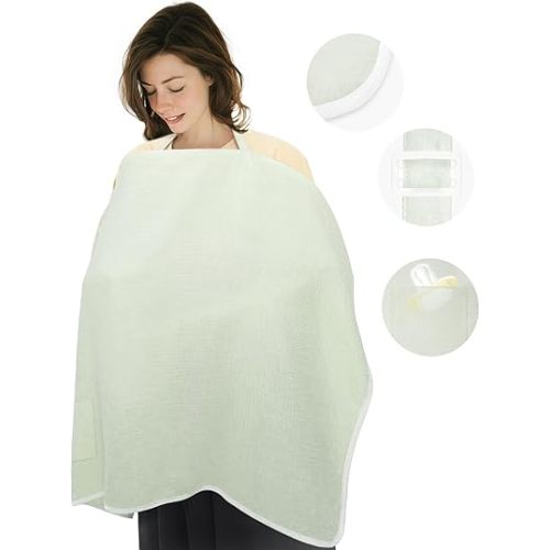 Muslin Nursing Cover for Breastfeeding,Breathable Breastfeeding Cover up with Arch Neckline for Women,Machine Washable & Dryer Safe Feeding Cover Up,43.3” x 25.6” (Light Green)