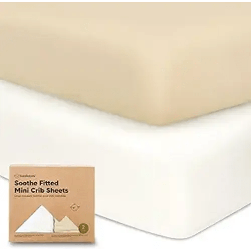 2-Pack Mini Crib Sheets Fitted - 38x26 Pack N Play Sheets for Pack and Play Mattress, Organic Cotton, Soft & Breathable Playard Bedding, Neutral Mini Toddler Bed Cover for Boys, Girls (Khaki)