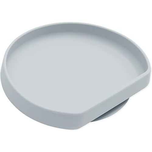 Bumkins Toddler and Baby Suction Plate, Silicone Grip Dish for Babies and Kids, Baby Led Weaning, Children Feeding Supplies, Non Skid Sticky Bottom, Platinum Silicone, Ages 6 Months Up, Gray