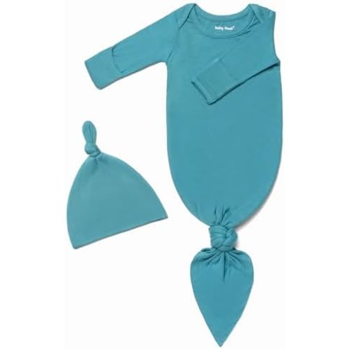 Baby Knotted Gown, Super Soft Newborn Infant Long Sleeve Sleeper for Baby Girl and Boy Sleepwear with Hat Set