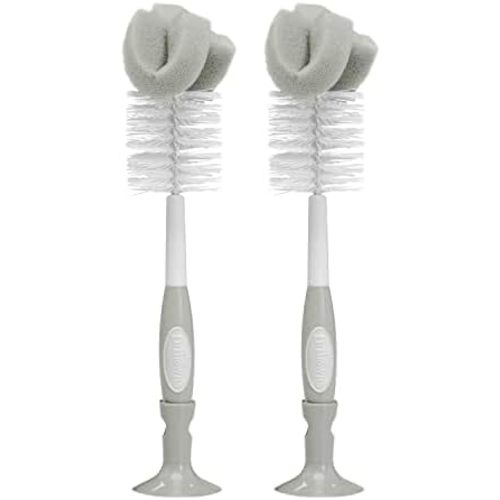 Dr. Brown's Baby Bottle Cleaning Brush with Sponge, Scrubber and Nipple Cleaner, Grey 2 Pack