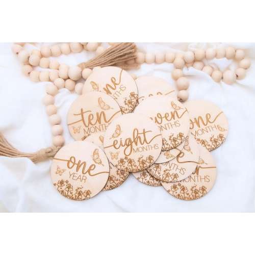 Summer Wildflowers Monthly Milestone Discs | Boho Baby Photos Prop | Rattan Milestone Marker | Unique Baby Gift | Milestone Cards | Baby's