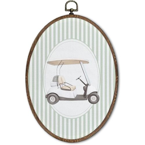 FLAWAFLOMA Vintage Golf Cart Nursery Oval Wall Art Decor, Kids Room Canvas Wall Art Framed, Retro Golf Hanging Decorations for Kids Toddler Boy Playroom Nursery Room Decor, 8.6x11.4 Inch
