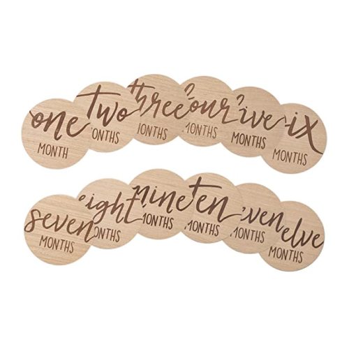 Kate & Milo Baby Monthly Milestone Marker Discs, Reversible Photo Props, Baby Growth and Pregnancy Growth Cards, Wooden - Wooden Milestone Discs