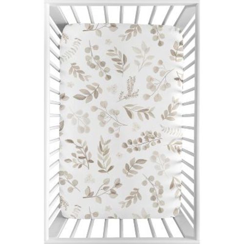 Sweet Jojo Designs Boy Or Girl Gender Neutral Unisex Baby Fitted Mini Crib Sheet Botanical Leaf Linen Collection Taupe And Off White