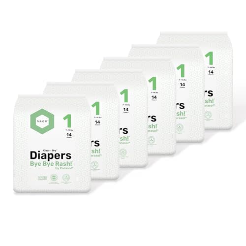 PARASOL Clear+Dry Disposable Diapers | RashShield Protection, Leakproof Design, Hypoallergenic | Size 1, (7-14 lbs) 84 Count