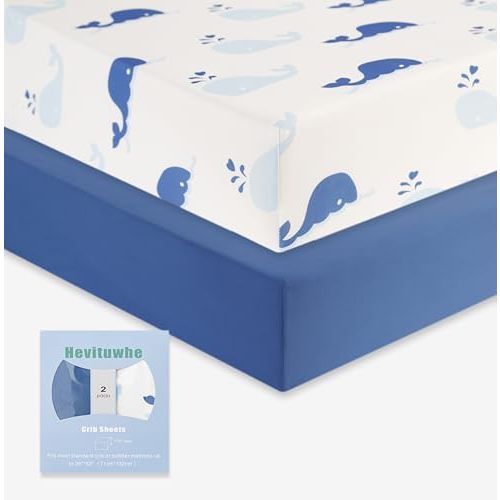 Hevituwhe Baby Bed Sheets for Crib boy Set Organic Portable Jersey Fitted Baby Bed Cute Dolphin with The Waves and Heart Like Being Underwater World and Navy Blue Pattern 2-Pack