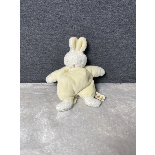 Bunnies By The Bay White Bunny Rabbit Plush Rattle Puffy Pale Yellow Velour 6&#034;