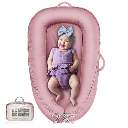 Baby Lounger - Infant Lounger for Newborn 0-24 Months, Waterproof Inner Cover and Pure Cotton Breathable Baby Nest Cover, Newborn Lounger for Baby Boys&Girls, Portable Baby Bed for Home and Travel