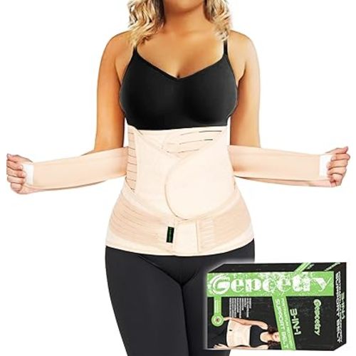 3 in 1 Postpartum Belly Band Wrap Support Recovery Girdles Abdominer Binder Post Surgery Belly&Waist&Pelvis Support Belt & Back Brace(Beige, Small/Medium)