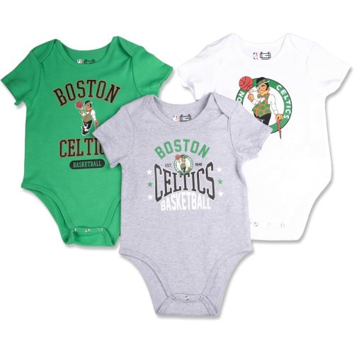 Ultra Game Youth NBA Official Baby Super Soft Cotton 3 Pack Creeper Bodysuit, Boston Celtics, Assorted, 3-6M