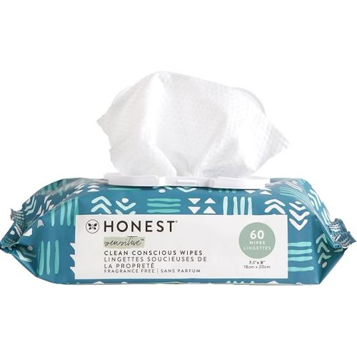 The Honest Company Clean Conscious Unscented Wipes , Over 99% Water, Compostable, Plant-Based, Baby Wipes , Hypoallergenic for Sensitive Skin, EWG Verified , Balance Blues, 60 Count