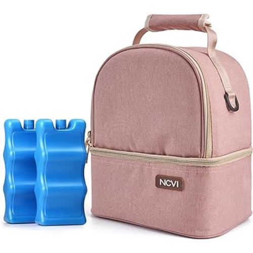 NCVI Breastmilk Cooler Bag with 2 Ice Pack, Breast Pump Bag with Cooler Fits 6 Bottles, Double Layer Breast Milk Baby Bottle Cooler Bag, for Travel, Nursing Mom Daycare, Work, Picnic (Pink)