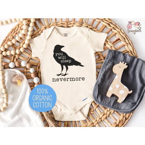 Sleep Nevermore Onesie, Edgar Allan Poe Onesie, Organic Cotton Baby Shower Gift for New Mom, Raven Baby Bodysuit, Funny Baby Bookworm Onesie
