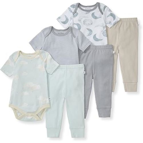 Burt's Bees Baby Unisex Baby 6-Piece Bodysuit and Pant Set, 100% Organic Cotton Infant Outfit Baby Essentials