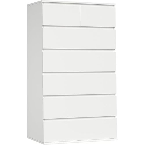 FOTOSOK 7 Drawer Dresser, White Dresser Tall Dresser, 23.6W x 15.7D x 46.7H in White Chest of Drawers with Large Storage Space for Home