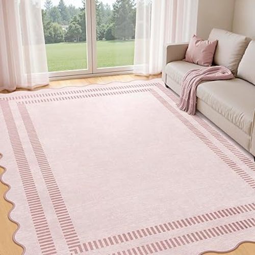 Pink Rugs for Living Room 8x10, Soild Machine Washable Area Rugs for Bedroom Girls, Non Slip Ultra Soft Low-Pile Carpet for Playroom Nursery Kids Room