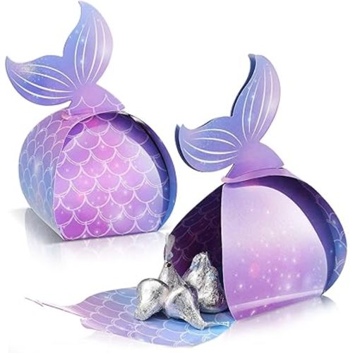 Frienda 36 Pieces Mermaid Candy Boxes Mermaid Tail Treat Boxes Party Favor Present Bags Under the Sea Goodie Bags Birthday Party Supplies Baby Shower Favor(Vibrant Style)