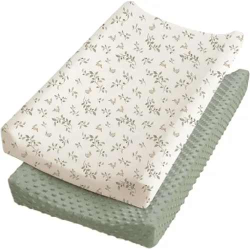 Konssy 2 Pack Minky Changing Pad Cover, Soft Minky Dots Plush Diaper Changing Table Cover Set, Breathable Changing Pad Sheets for Baby Girls Boys (Sprout,Fog Green)