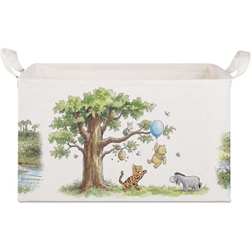 Cute Bear With Friends Nursery Storage Basket With Waterproof PE Coating, Foldable Large Canvas Laundry HamPEr, Kids, Boys And Girls Storage Baskets, Baby Stuff-A07