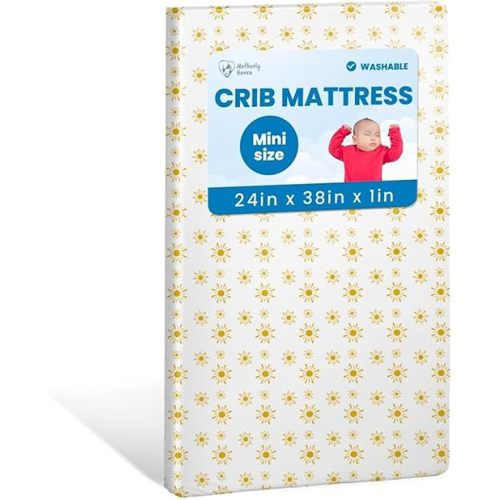 Breathable Crib Mattress, Washable High Rebound Foam for Baby Cribs, Fits Standard Toddler Beds, Mini Size (38" L x 24" W x 1" H), Sunshine Design