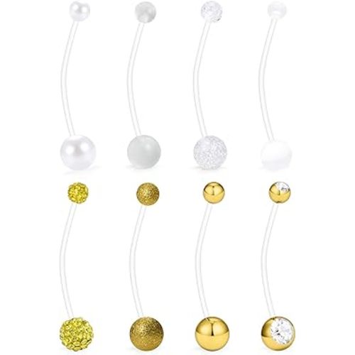 Jenxnjsjo Pregnancy Belly Button Rings Pregnancy Belly Rings Pregnancy Maternity Flexible Bioplast Long Belly Button Rings Navel Retainer Sport Body Piercing 14G 1&1/2 Inch Length