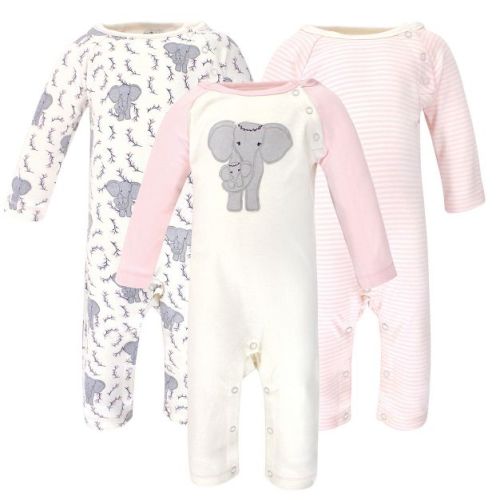 Touched by Nature Baby Girl Organic Cotton Coveralls 2pk, Girl Elephant, 18-24 Months