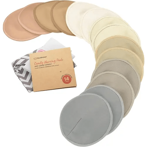 Organic Nursing Pads - 14 Washable Viscose Derived from Bamboo Breastfeeding Pads, Wash Bag, Reusable Breast Pads for Breastfeeding, Nipple Pads for Breastfeeding Essentials(Earth, L 4.8")