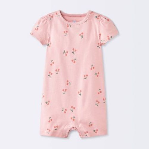 Baby Girls' Cherry Short Sleeve Romper - Cloud Island™ Rose Pink 0-3M