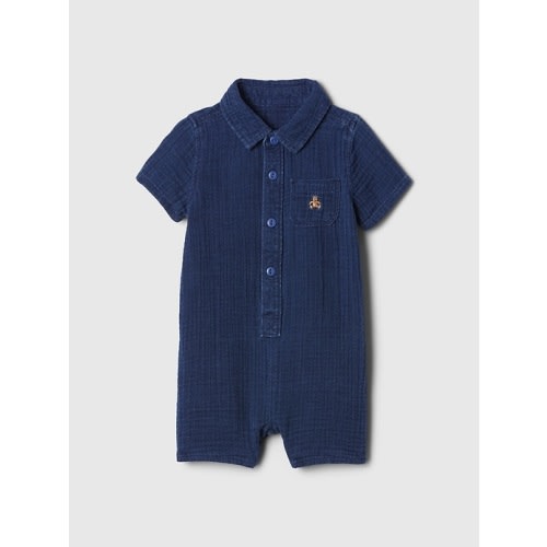 Baby Crinkle Gauze Henley Shorty One-Piece in medium wash