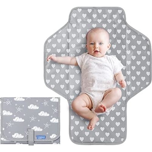 Baby Portable Changing Pad Travel - Waterproof Compact Diaper Changing Mat with Built-in Pillow - Lightweight & Foldable Changing Station, Newborn Shower Gifts