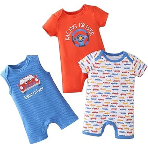 Baby Boy Rompers Short Sleeve Cotton Toddler Rompers Graphic Print Baby Clothes One-Piece Outfit