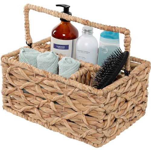 Honey-Can-Do Multi-Use 3-Compartment Wicker Basket Caddy with Handle, Natural STO-09844 Natural Medium