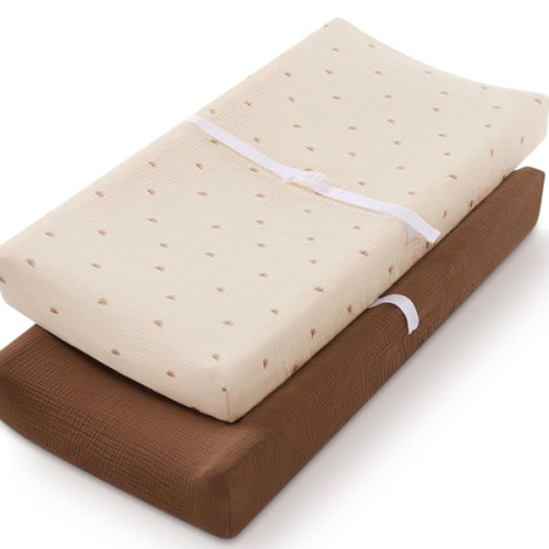 Blissful Diary Muslin Changing Pad Cover for Girls Boys, Ultra Soft Breathable Cotton, Baby Diaper Change Table Pad Covers, 2Pack (Sunshine&Brown)