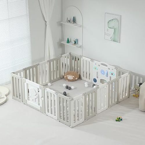 Baby Play Pen, 18 Panels Foldable Play Pens for Babies and Toddlers, Extra Large Baby Playpen Area, Portable Fence, Kids Gate Playpen Yard, Grey New