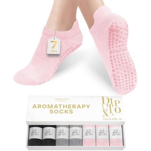 7 Pairs Non-Slip Grip Socks, Black Grey Pink
