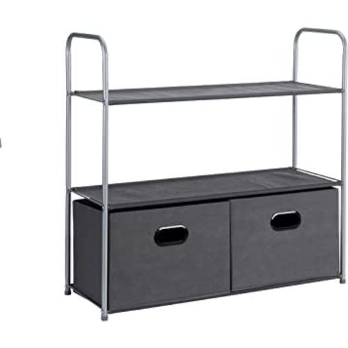 Amazon Basics Closet Storage Organizer with Fabric Bins and Shelves, Grey, 32.7" x 12.2" x 31"